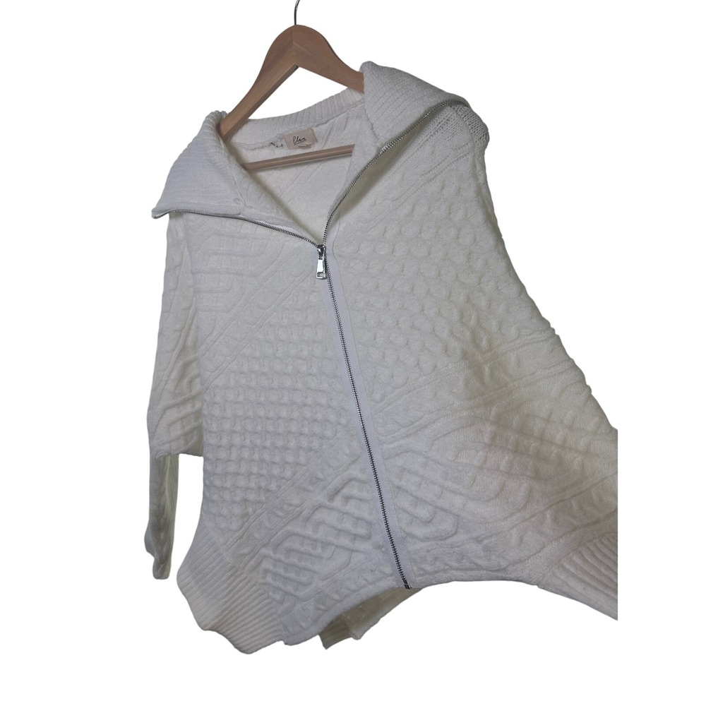Elan White Cable Knit‎ Asymmetrical Zip Poncho Sweater Womens L Large - Picture 2 of 9